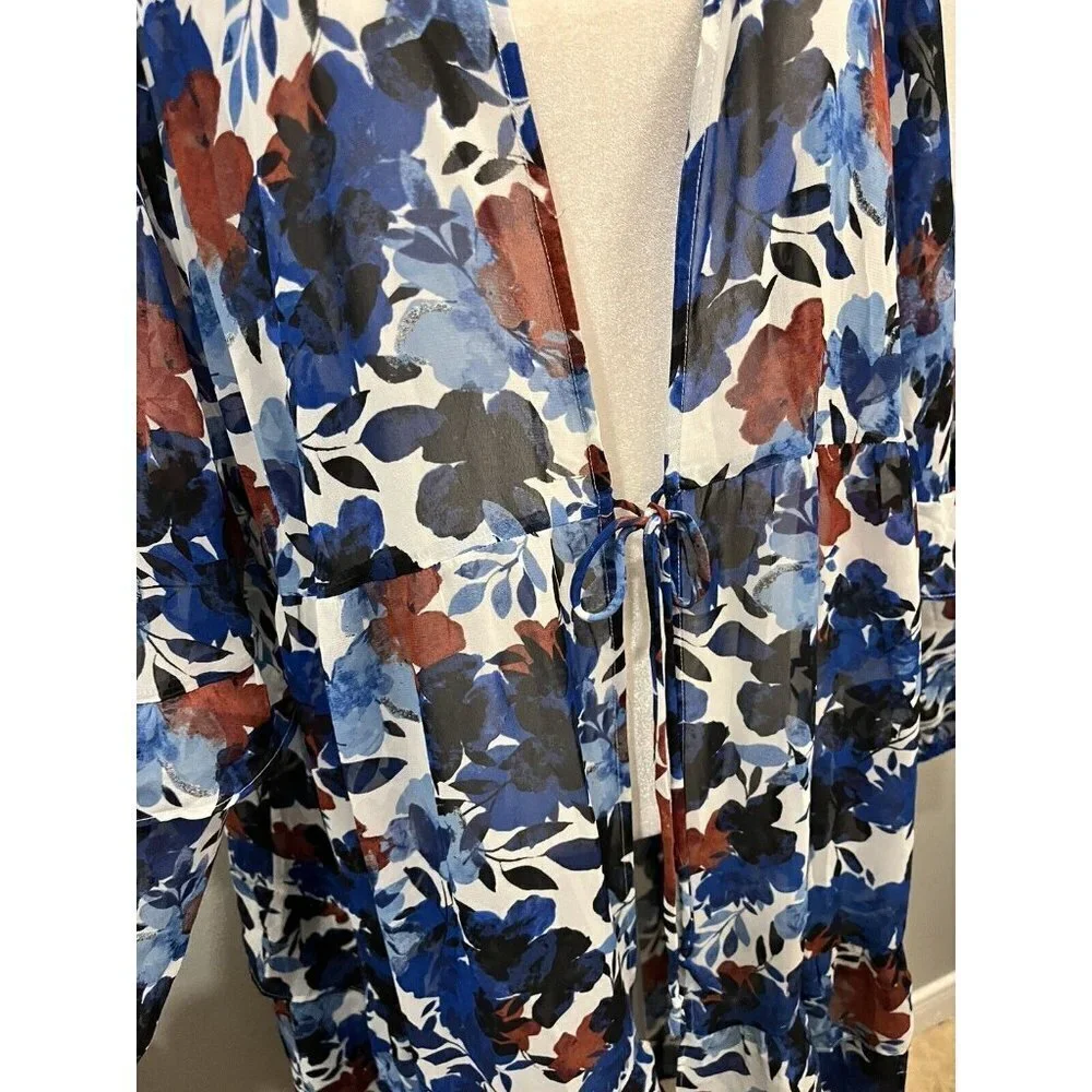 Cato Kimono Long Blouse Women 18/20 Floral Ruffle Long Sleeve